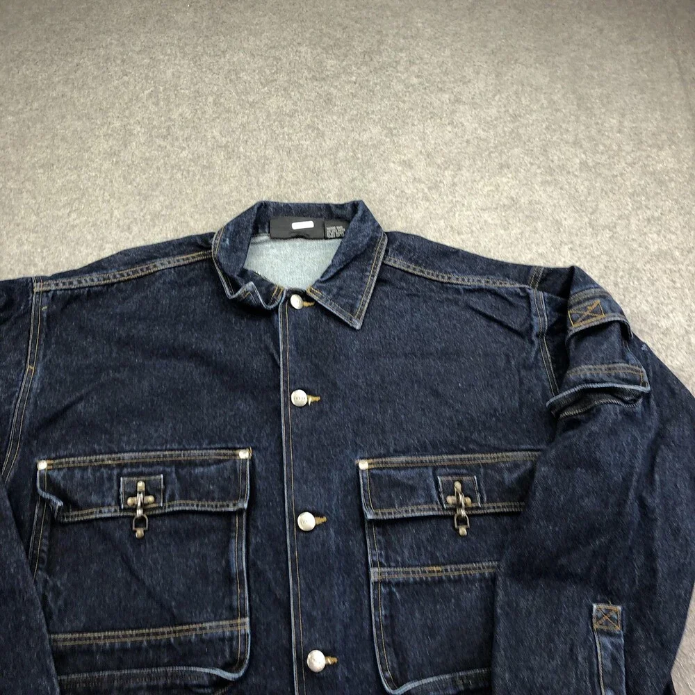 Vintage Trust USA Jacket Mens 2XL Blue Denim Long Button Chore Hong Kong